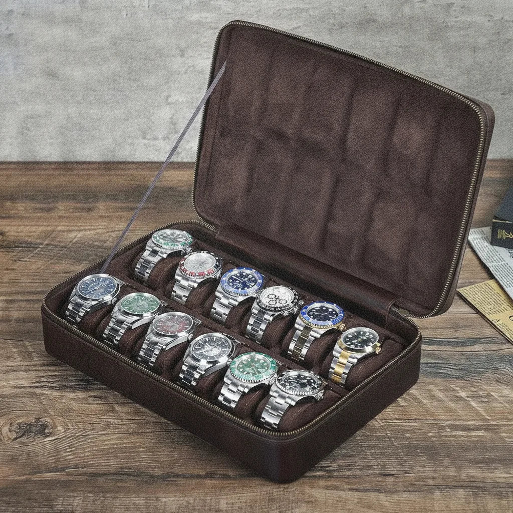 Housse Prestige : Ã‰tui Cuir Marron pour 12 Montres