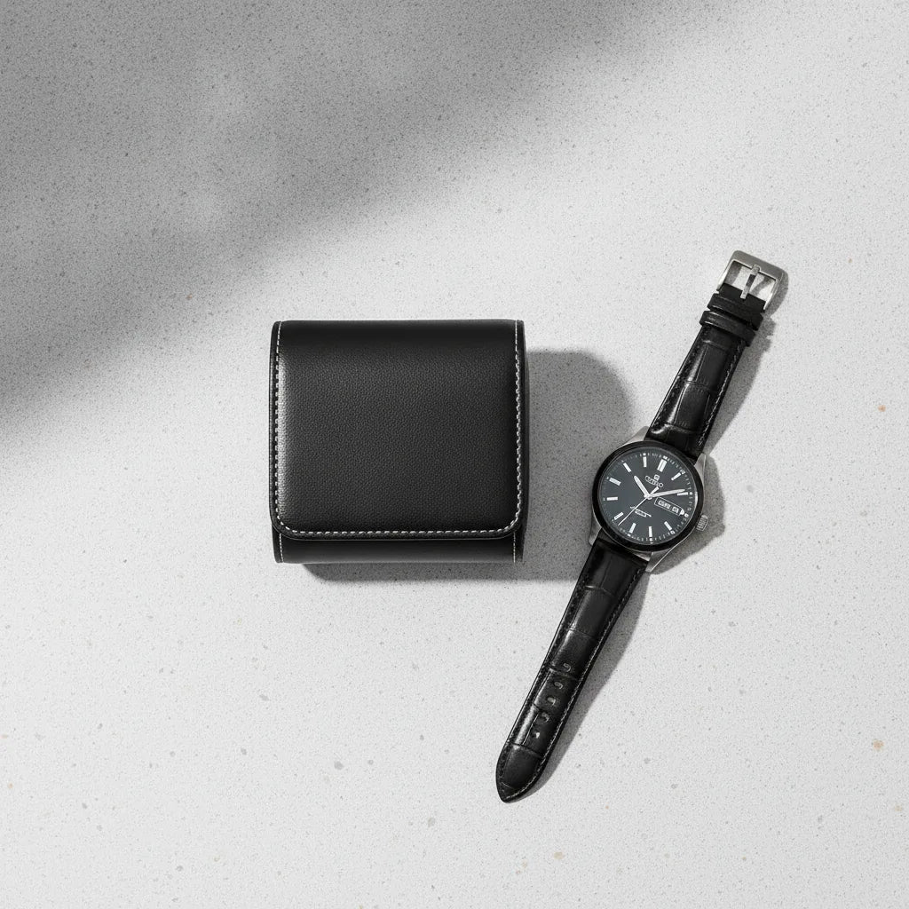 Ã‰tui Montre Solo Noir Cuir VÃ©gan