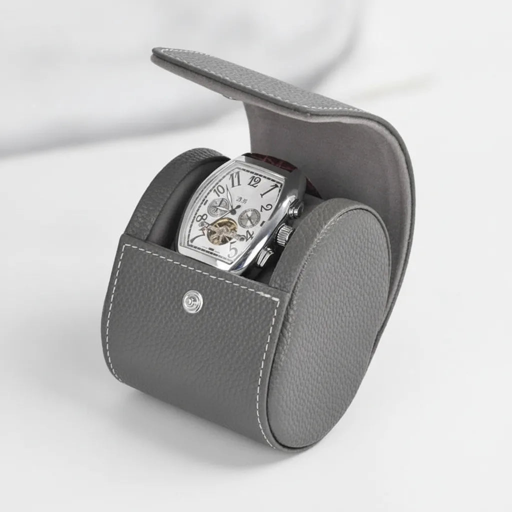 Ã‰tui Montre Cuir VÃ©gan Gris - Protection Ã‰lÃ©gante