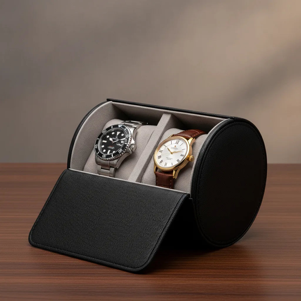 Ã‰tui Montre Noir Duo en Cuir VÃ©gan