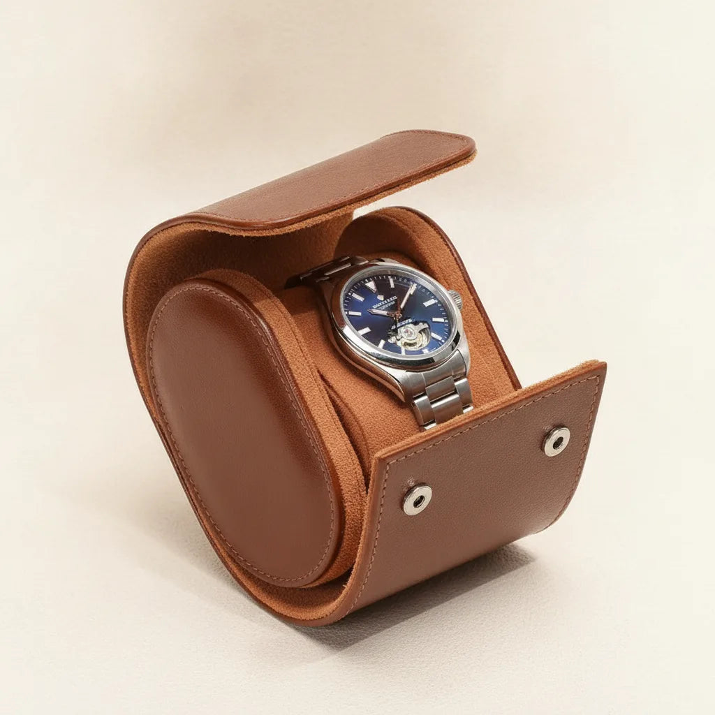 Ã‰tui Montre Cuir Marron Clair - Protection Luxe