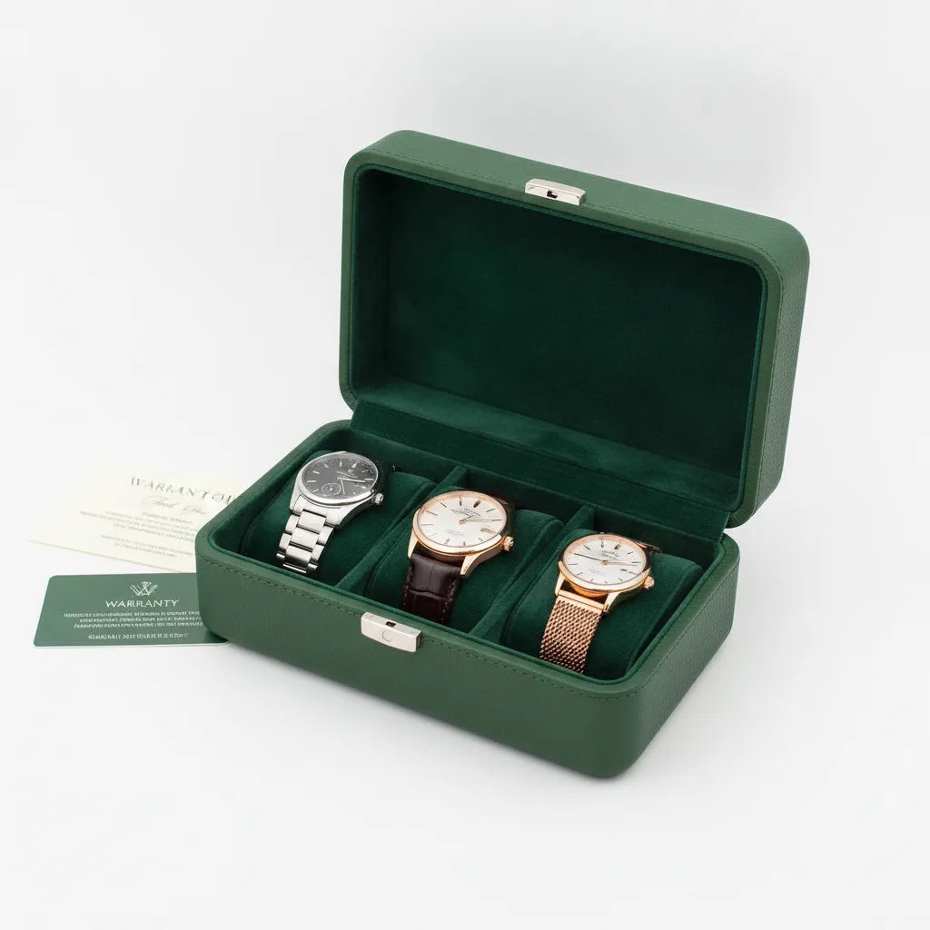 Ã‰tui de Voyage Cuir Vegan 3 Montres Vert CÃ¨dre