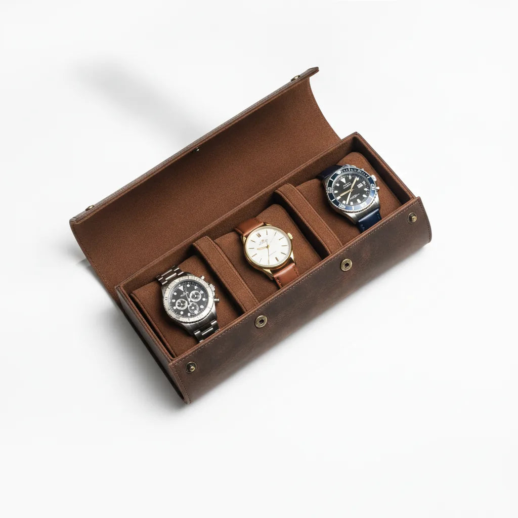 Ã‰tui Montre Vintage Tre : 3 Montres en Cuir Marron