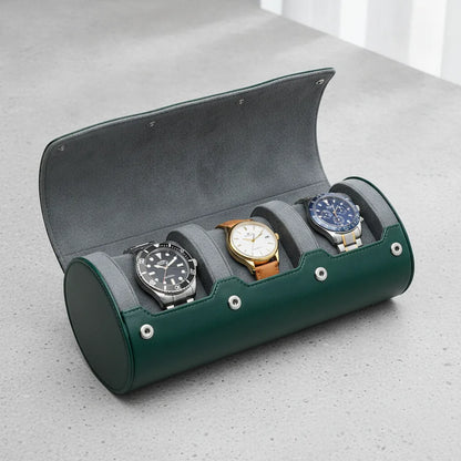Ã‰tui Triple Montres Cuir VÃ©gan Gris & Vert