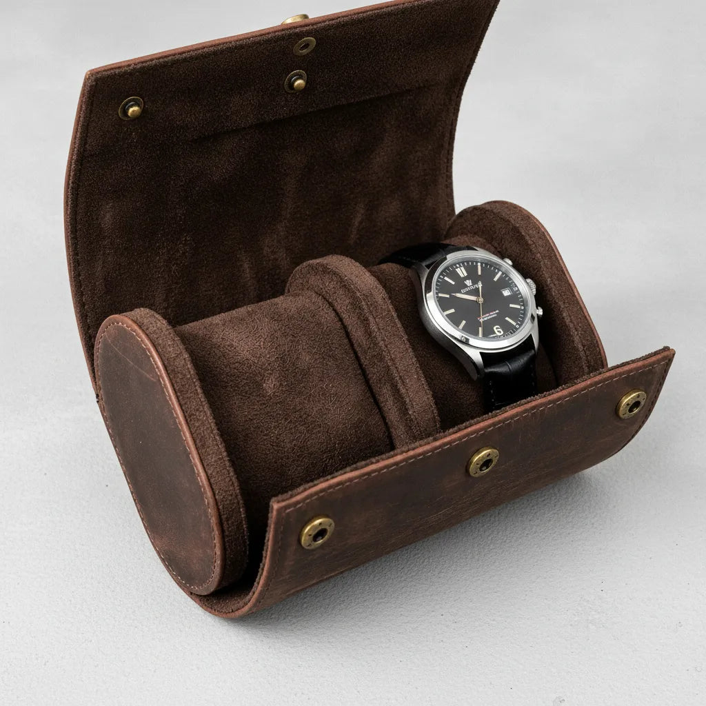 Ã‰tui Vintage Due : BoÃ®te 2 Montres en Cuir Marron