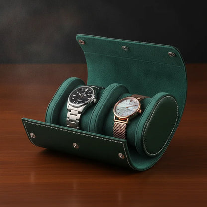 Ã‰tui Ã  Montres Duo Vert - Cuir VÃ©gan & Protection Douce