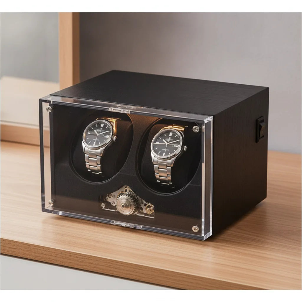 Remontoir Cube Corbeau Double : 2 Montres Bois Premium