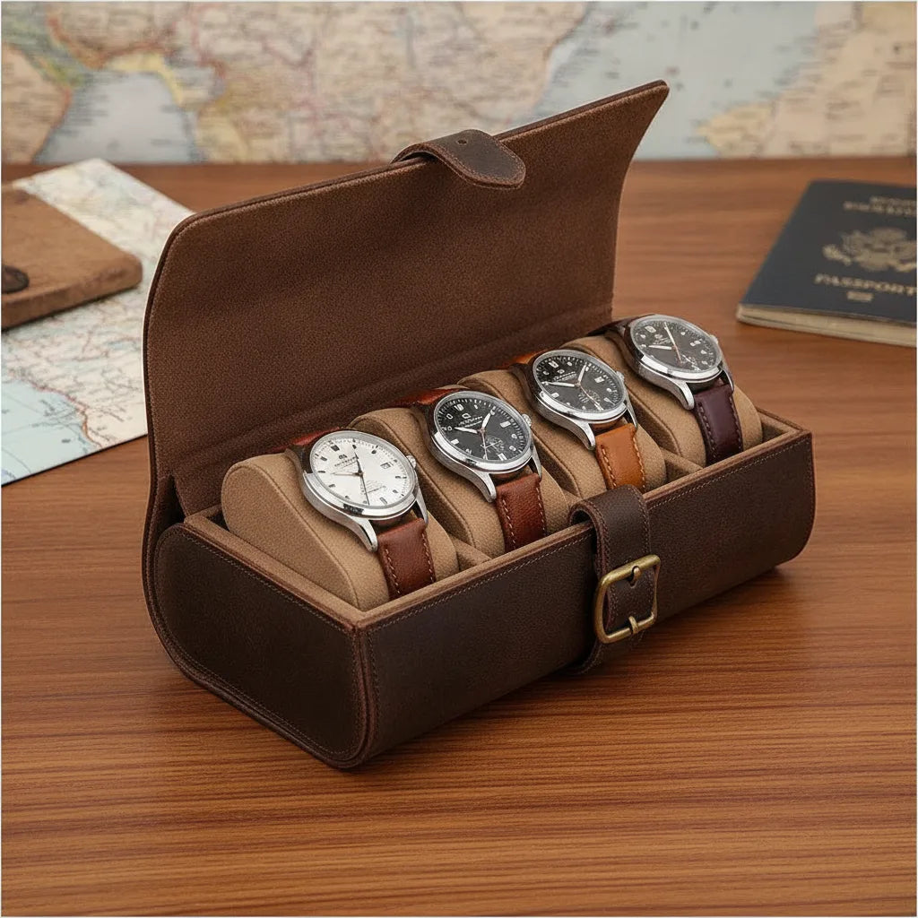 Ã‰tui Montre Vintage Sei : Cuir Marron pour 6 Garde-Temps