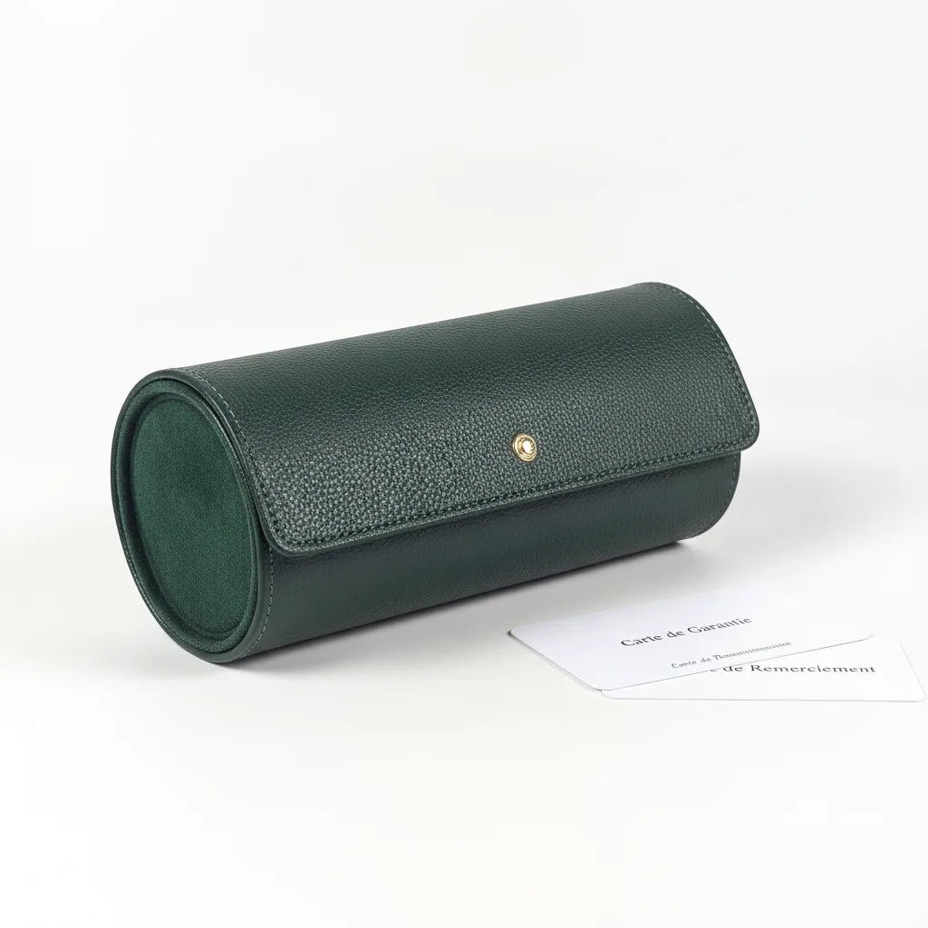 Ã‰tui de Voyage Cuir Vegan 3 Montres Vert CÃ¨dre