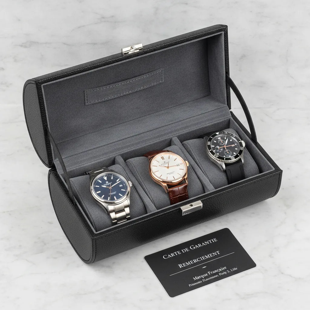Ã‰tui Voyage Cuir Vegan 3 Montres - Le Remontoir