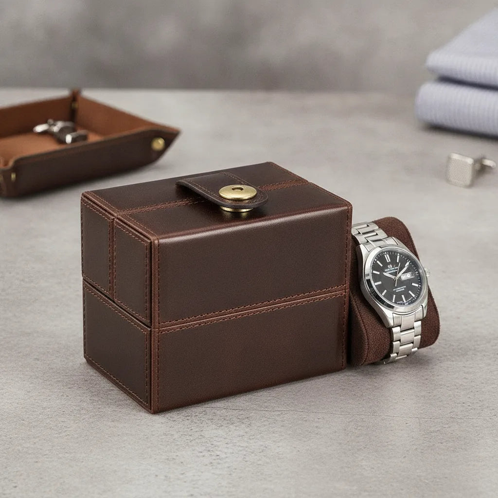 BoÃ®te Ã  Montre Cuir VÃ©ritable Marron - Protection Ã‰lÃ©gante