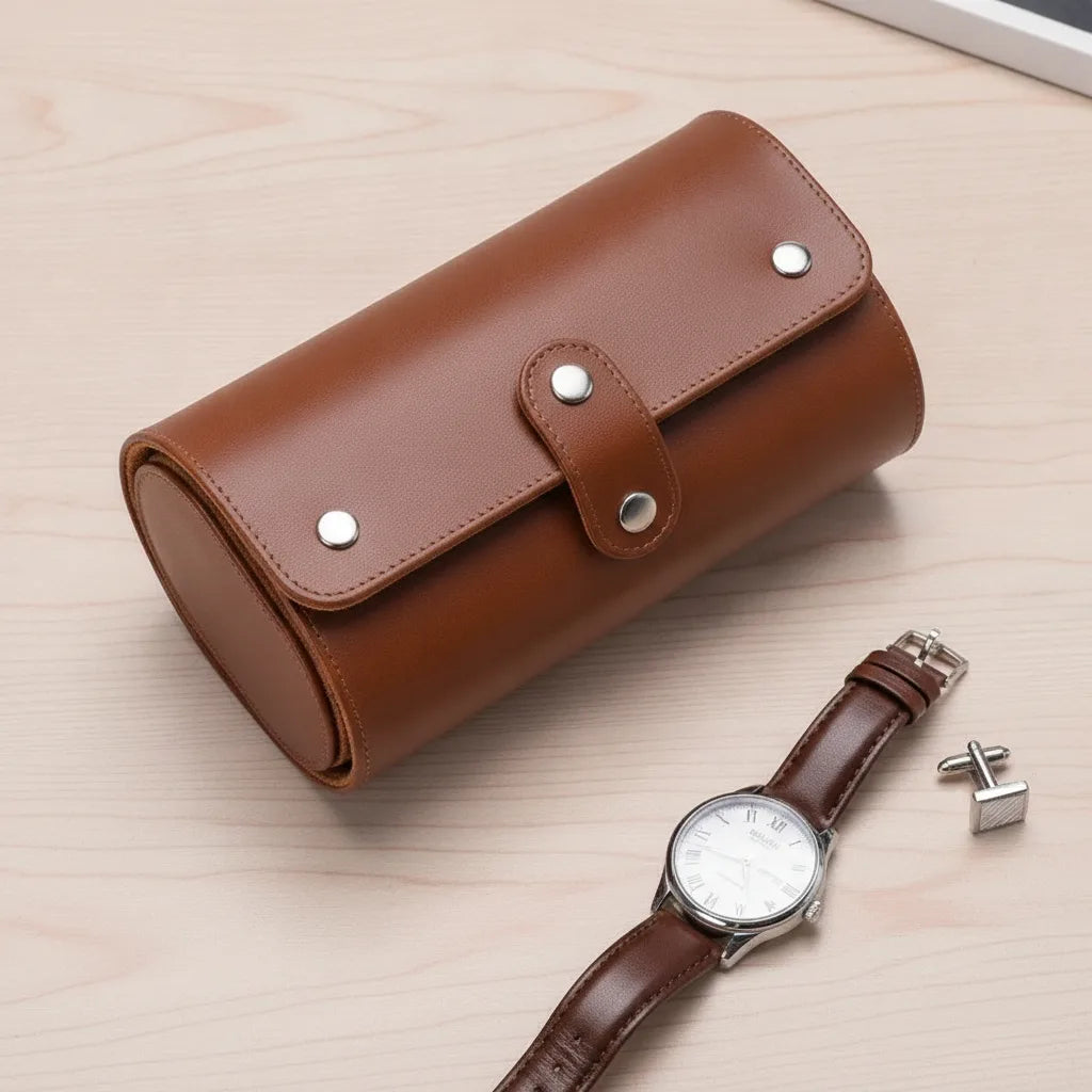 Ã‰tui Trio Cuir Marron Clair pour Montres