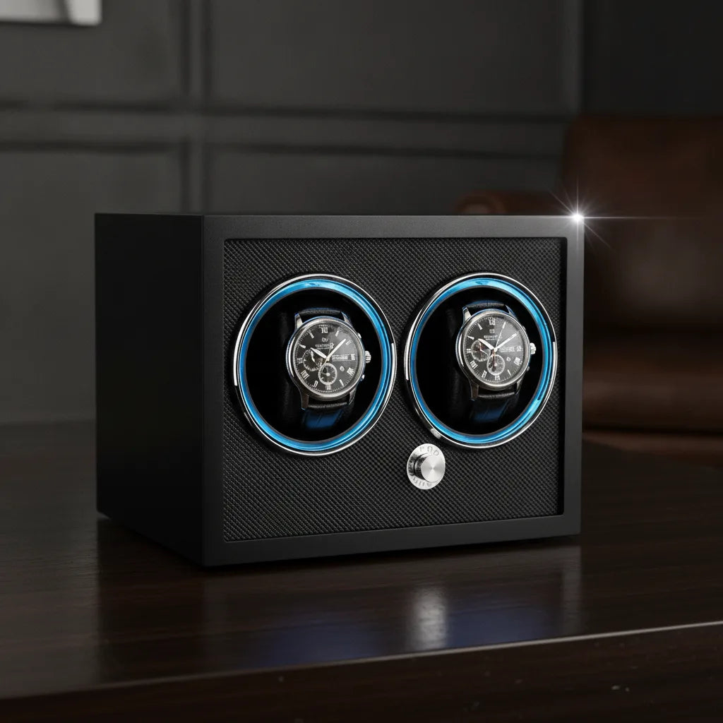 Remontoir Cube Corbeau Double : 2 Montres Bois Premium