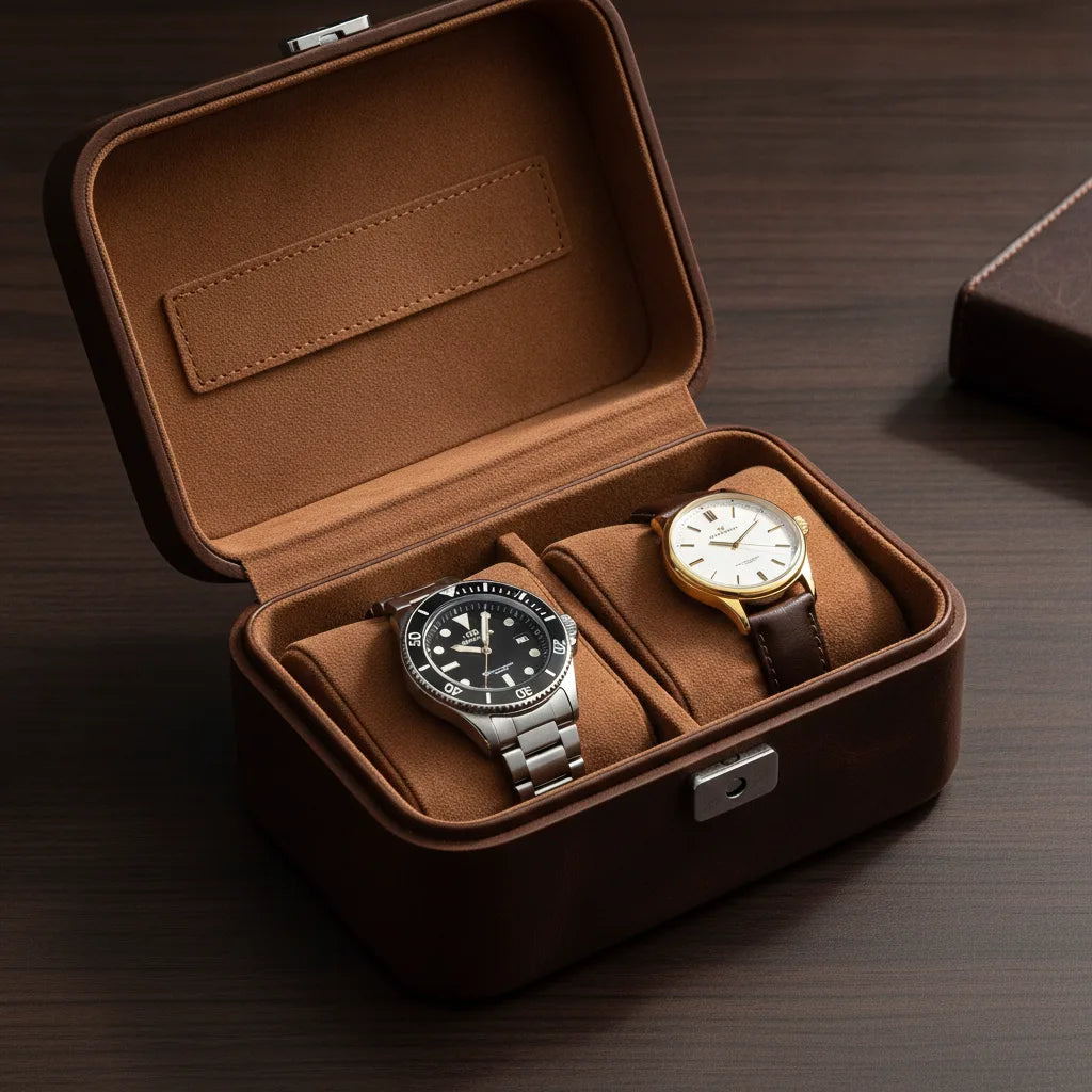 Ã‰tui Vintage Due : BoÃ®te 2 Montres en Cuir Marron