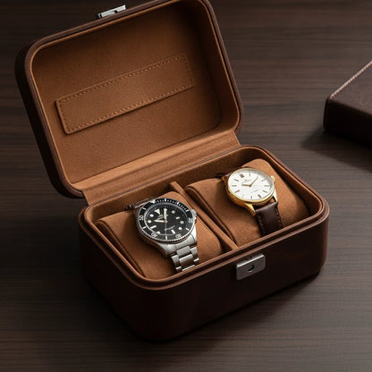Ã‰tui Vintage Due : BoÃ®te 2 Montres en Cuir Marron