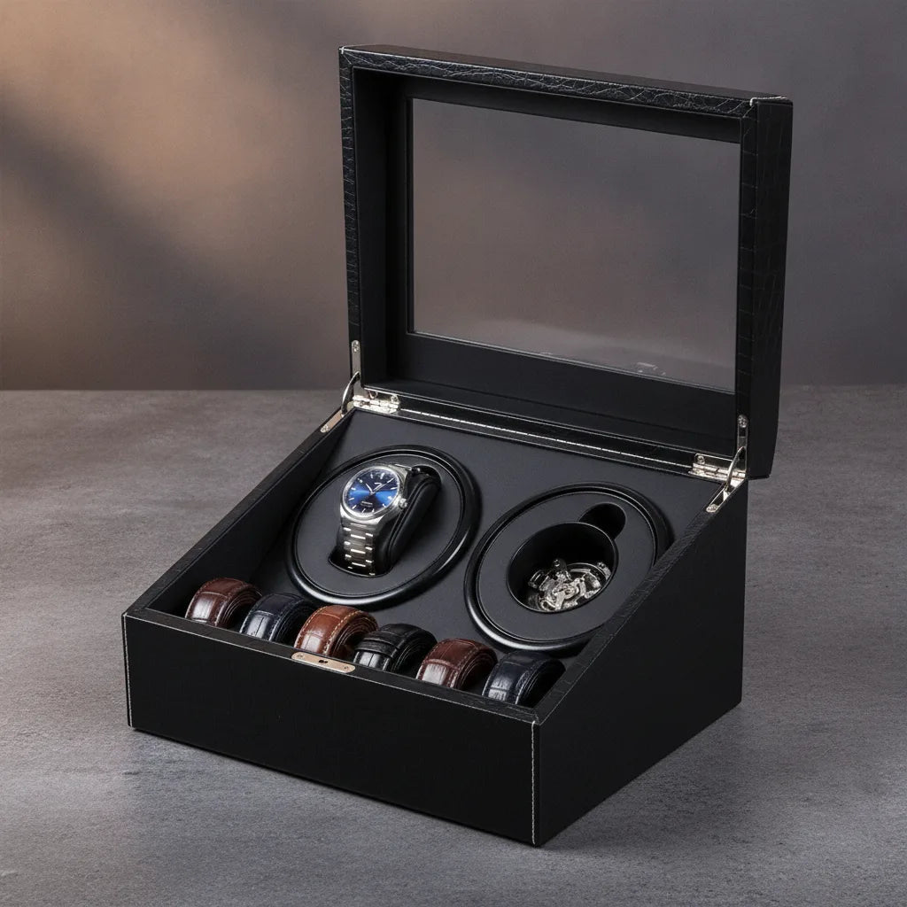 Remontoir à Montres Roche Noire - Cuir PU Noir