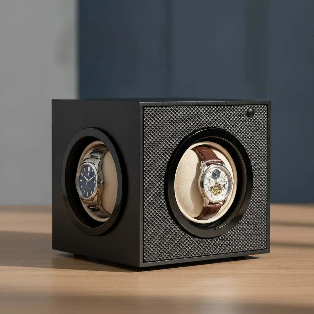 Remontoir Cube Corbeau Double : 2 Montres Bois Premium