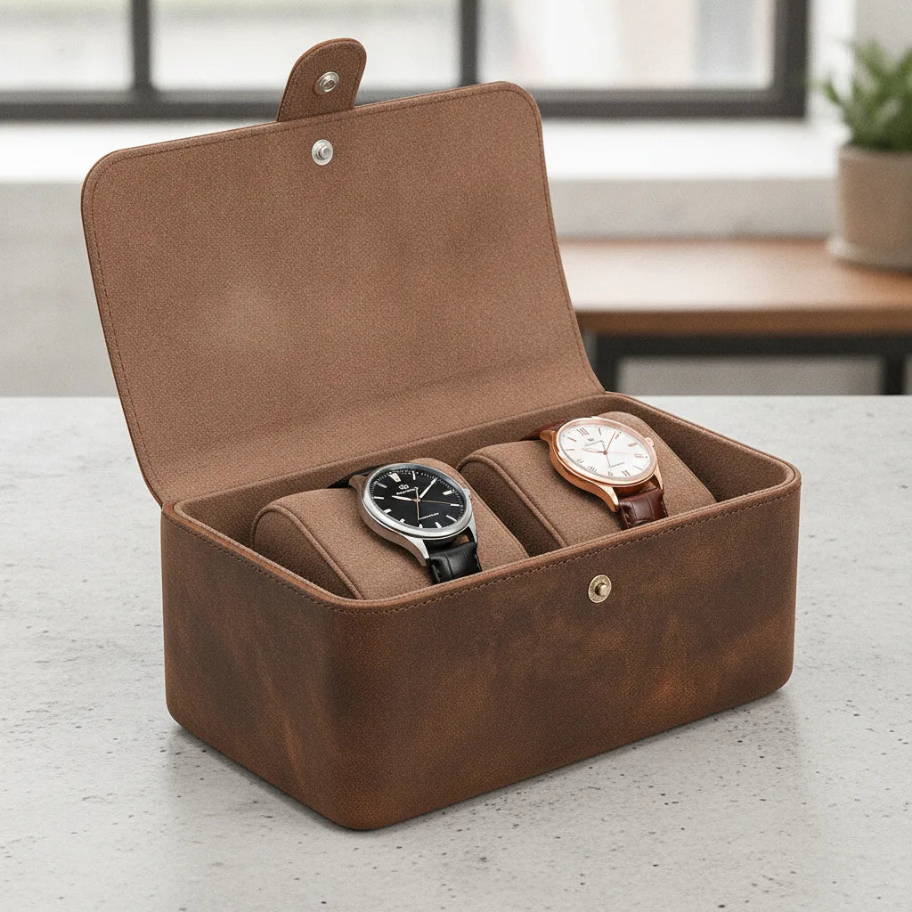 Ã‰tui Vintage Due : BoÃ®te 2 Montres en Cuir Marron