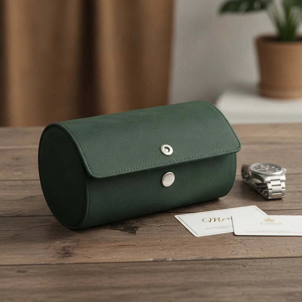Ã‰tui de Voyage Cuir Vegan 3 Montres Vert CÃ¨dre