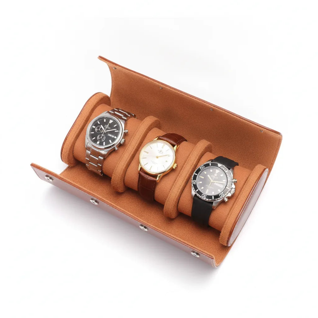 Ã‰tui Trio Cuir Marron Clair pour Montres