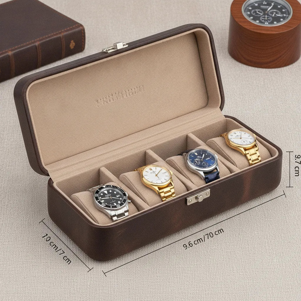 Ã‰tui Montre Cuir Vintage 4 Places