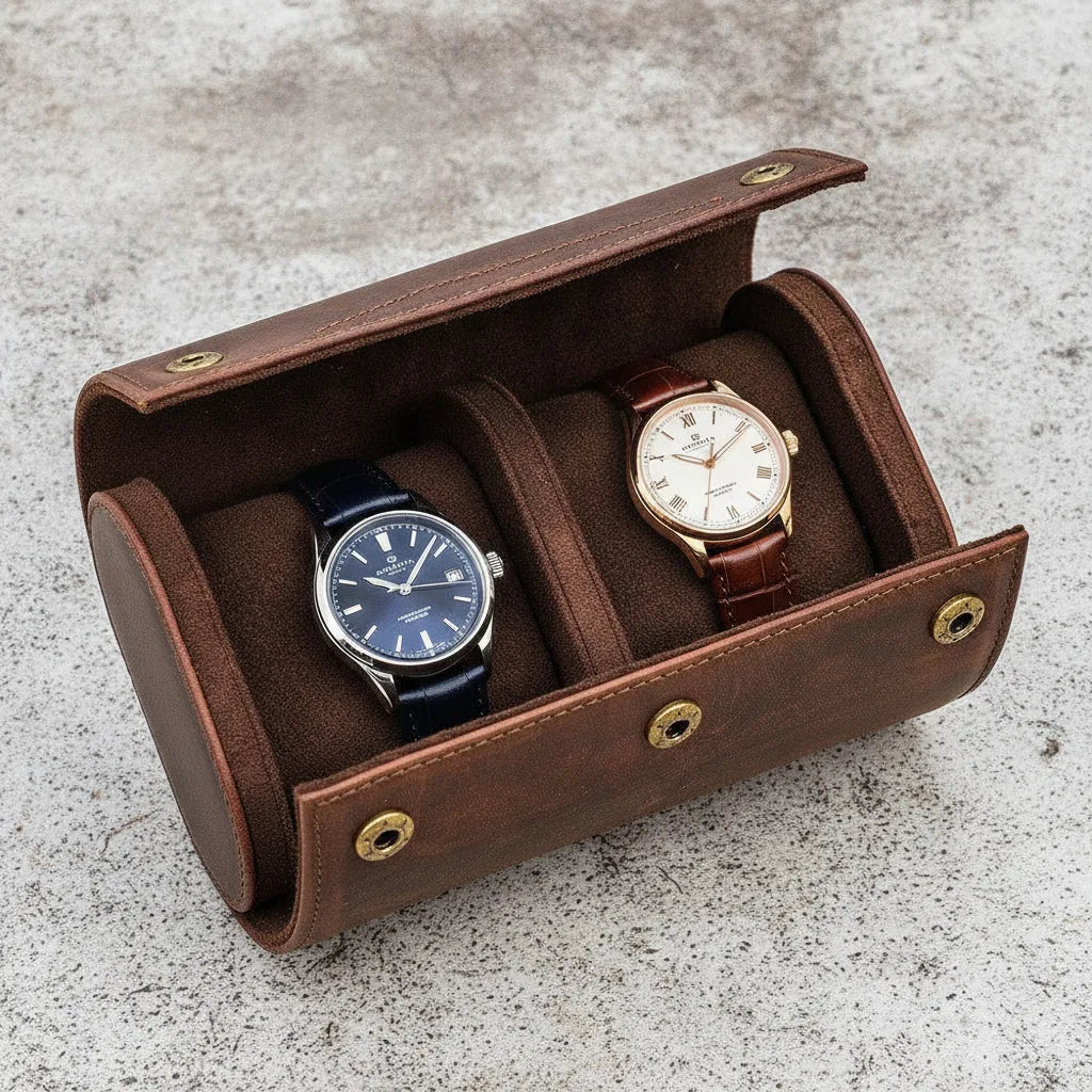 Ã‰tui Vintage Due : BoÃ®te 2 Montres en Cuir Marron