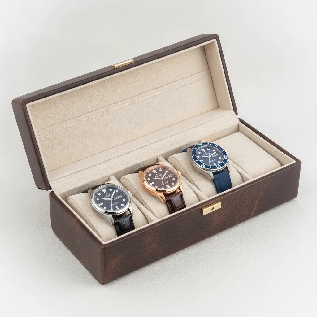 Ã‰tui Montre Vintage Tre : 3 Montres en Cuir Marron