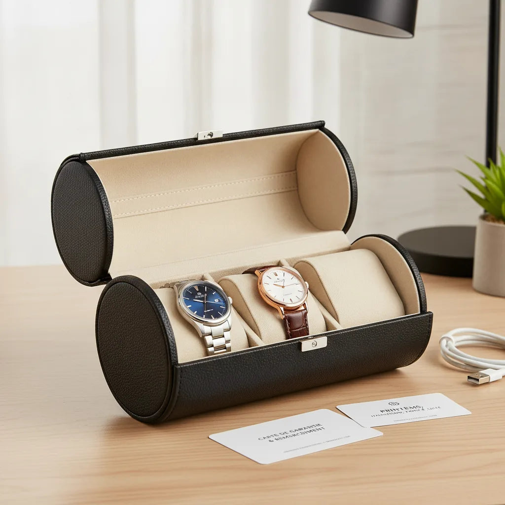 Ã‰tui Voyage Cuir Vegan 3 Montres - Le Remontoir
