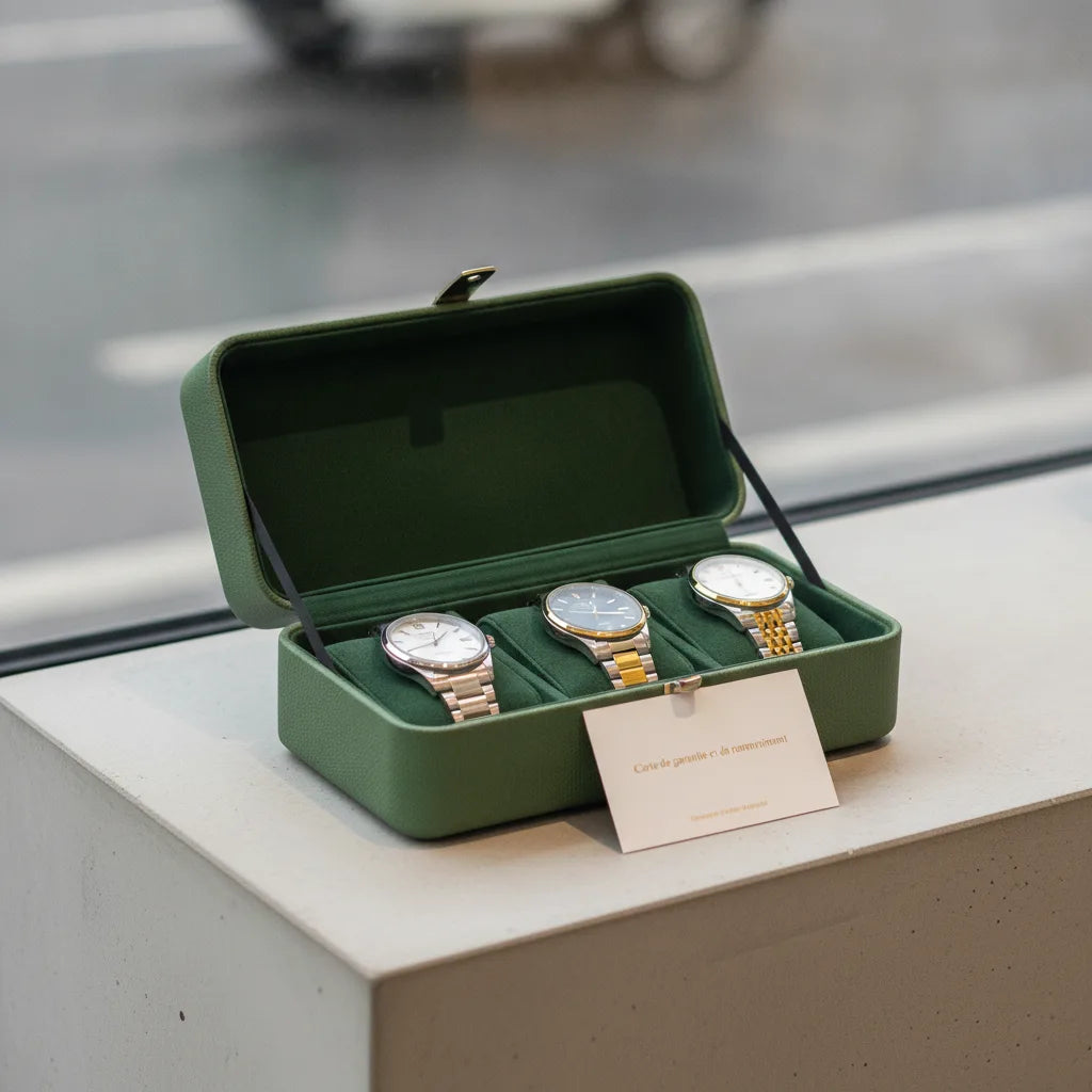 Ã‰tui de Voyage Cuir Vegan 3 Montres Vert CÃ¨dre
