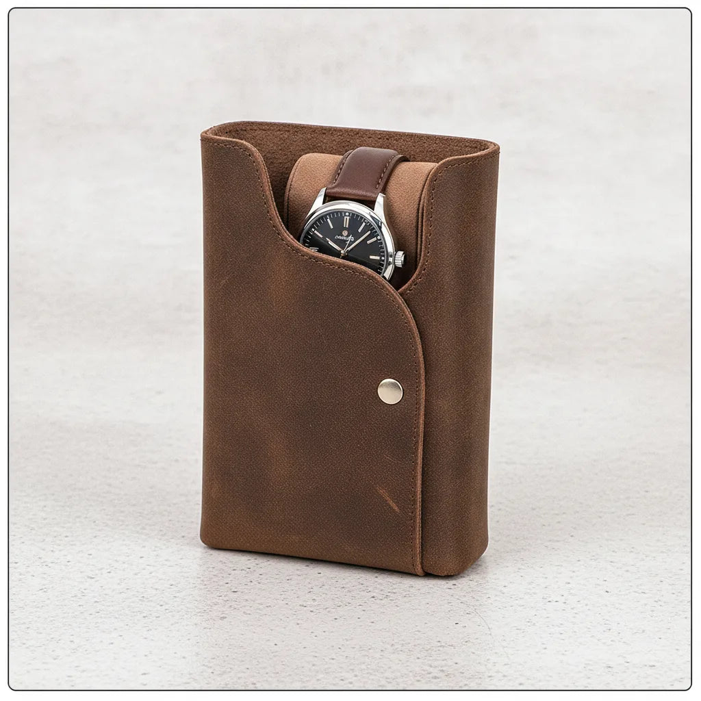 Ã‰tui Montre Vintage Uno en Cuir Marron