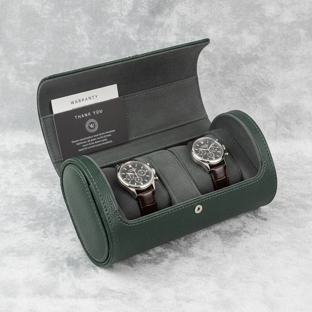 Ã‰tui de Voyage Cuir Vegan 3 Montres Vert CÃ¨dre