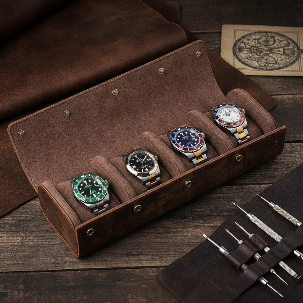 Ã‰tui Montre Cuir Vintage 4 Places