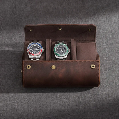 Ã‰tui Montre Vintage Tre : 3 Montres en Cuir Marron
