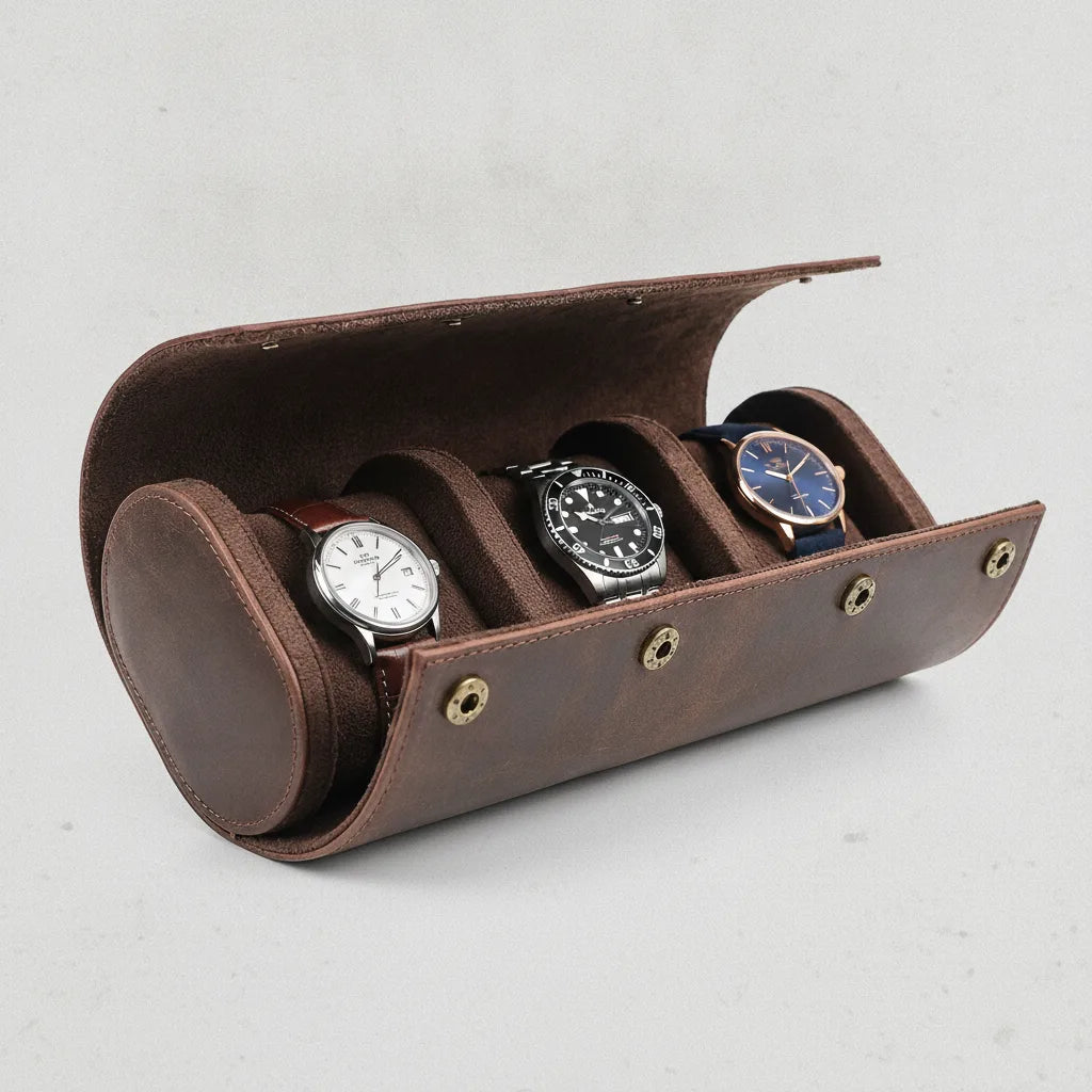 Ã‰tui Montre Vintage Tre : 3 Montres en Cuir Marron